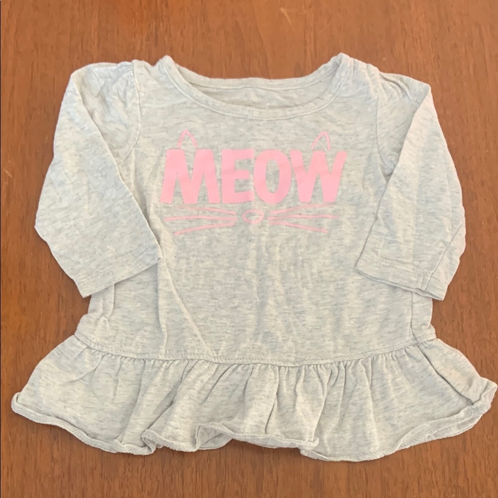 🍓3/$10 George Grey Kids Shirt with Pink 'Meow' Print size 6-12m